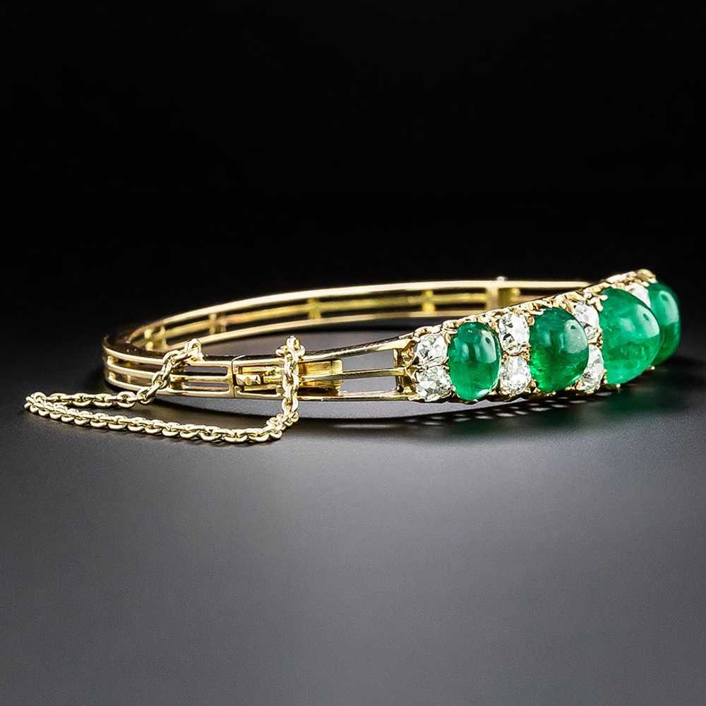 Victorian Cabochon Emerald And Diamond Bangle Bra… - image 2