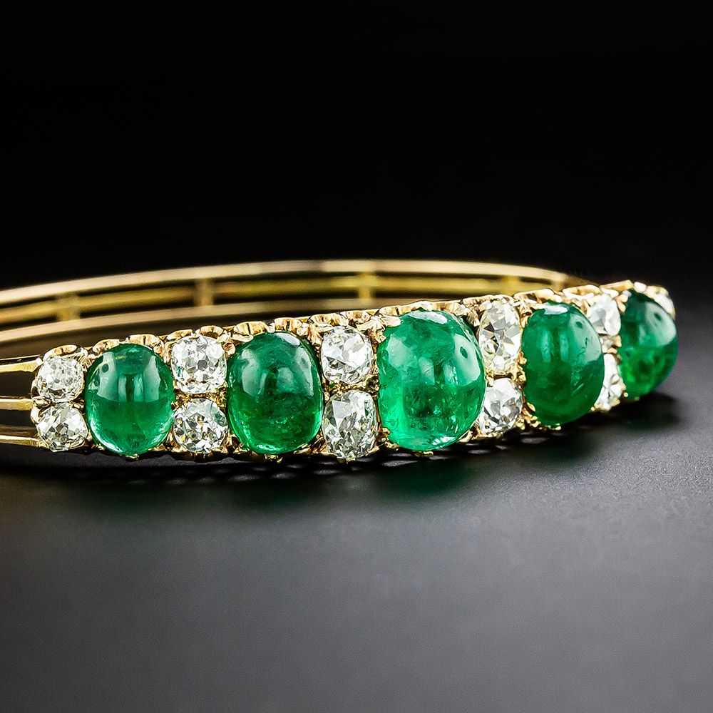 Victorian Cabochon Emerald And Diamond Bangle Bra… - image 3