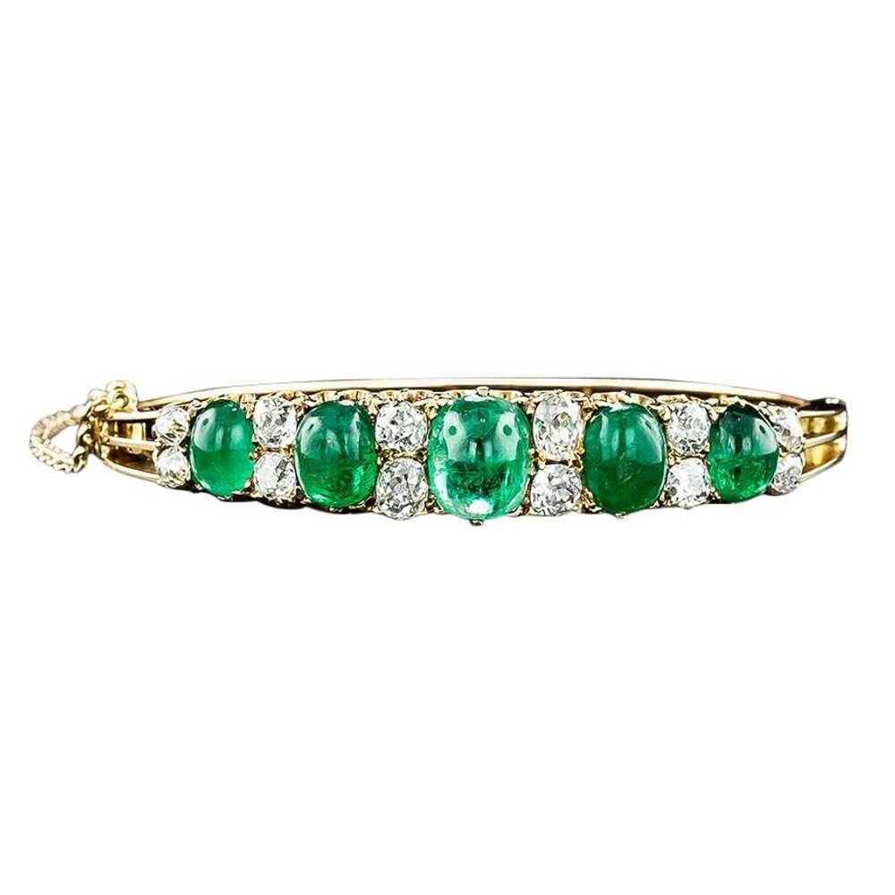 Victorian Cabochon Emerald And Diamond Bangle Bra… - image 4