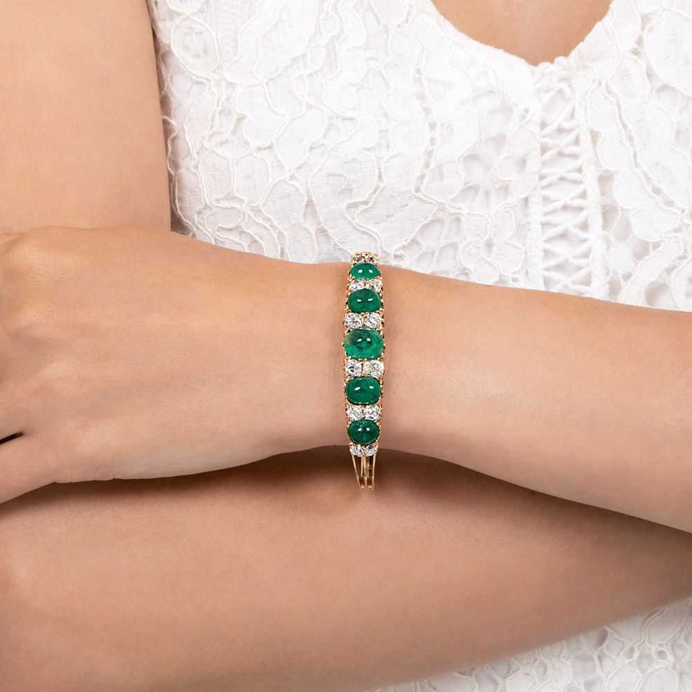 Victorian Cabochon Emerald And Diamond Bangle Bra… - image 5