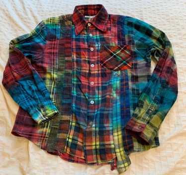 RevampClothingBySue Juniors Size Medium Fade Out Flannel Shirt, Black, Purple and White. Tie Dye.