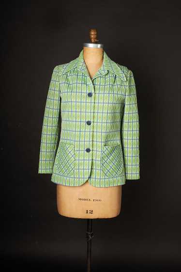 Vintage 1970s Green Plaid Blazer Jacket