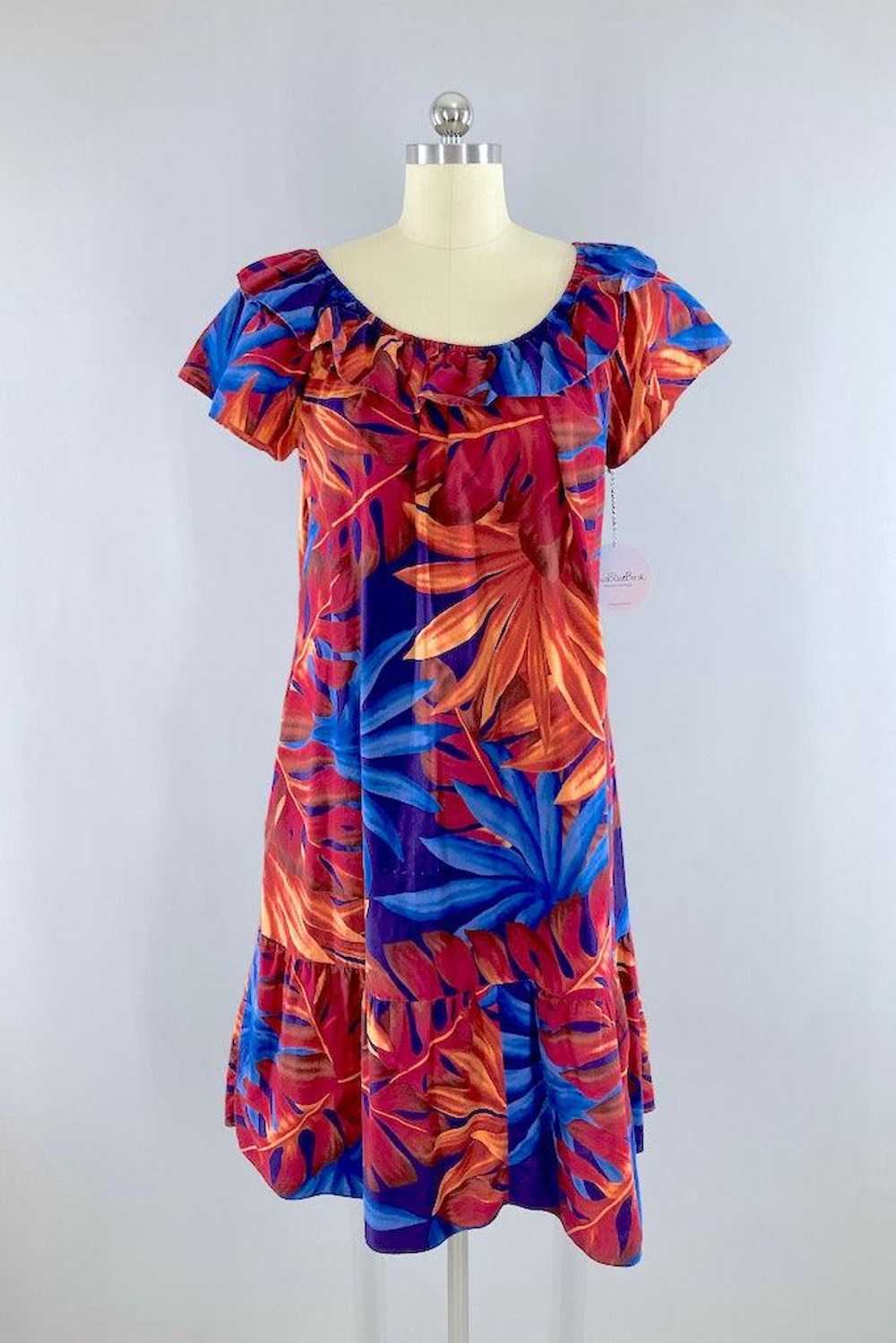 Vintage Red & Blue Hawaiian Aloha Dress - image 1