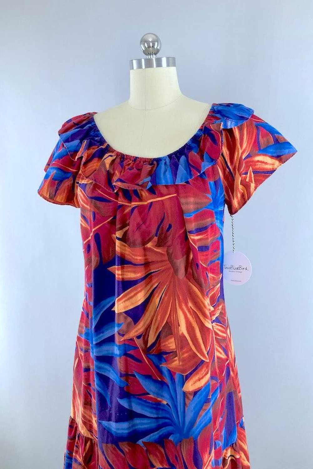 Vintage Red & Blue Hawaiian Aloha Dress - image 2