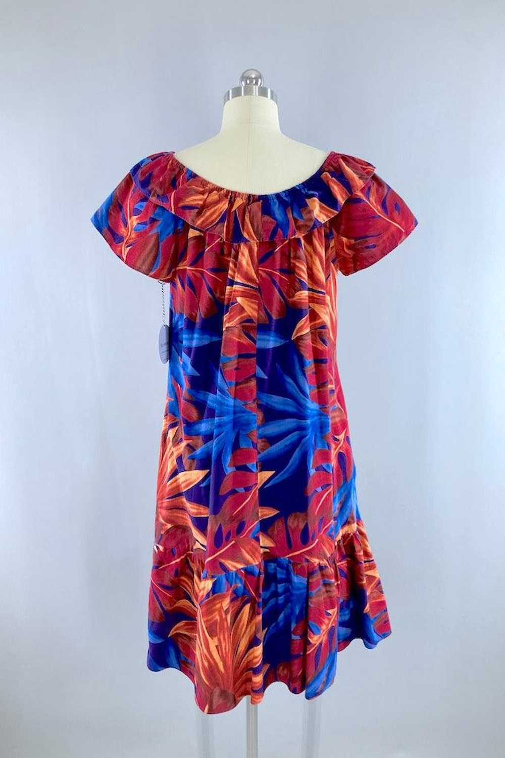 Vintage Red & Blue Hawaiian Aloha Dress - image 3