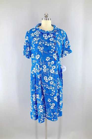 Vintage 1960s Blue Floral Day Dress - image 1