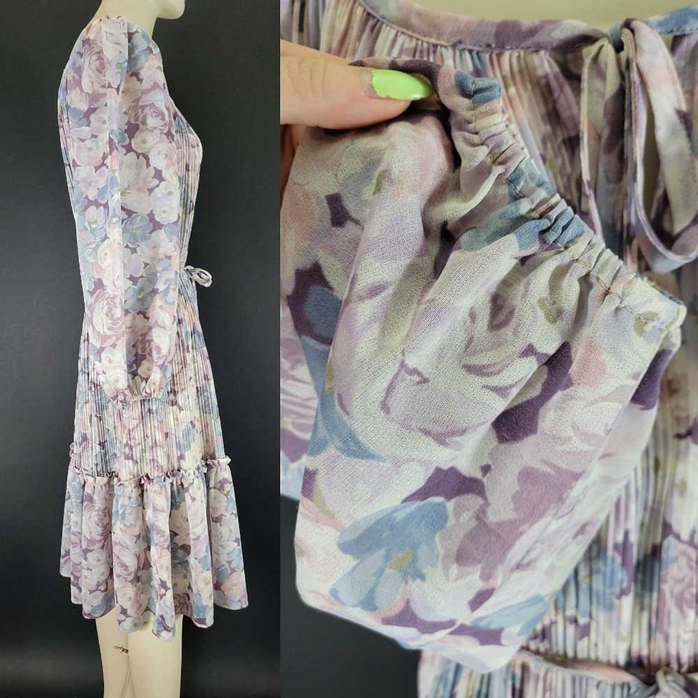 70s Tracy Floral Long Sleeve Pleated Dress - image 10