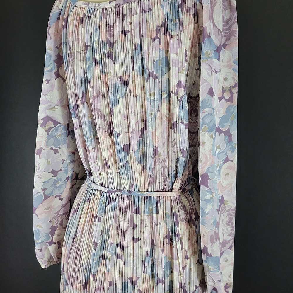 70s Tracy Floral Long Sleeve Pleated Dress - image 12