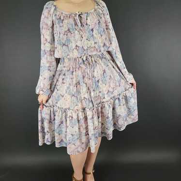 70s Tracy Floral Long Sleeve Pleated Dress - image 1