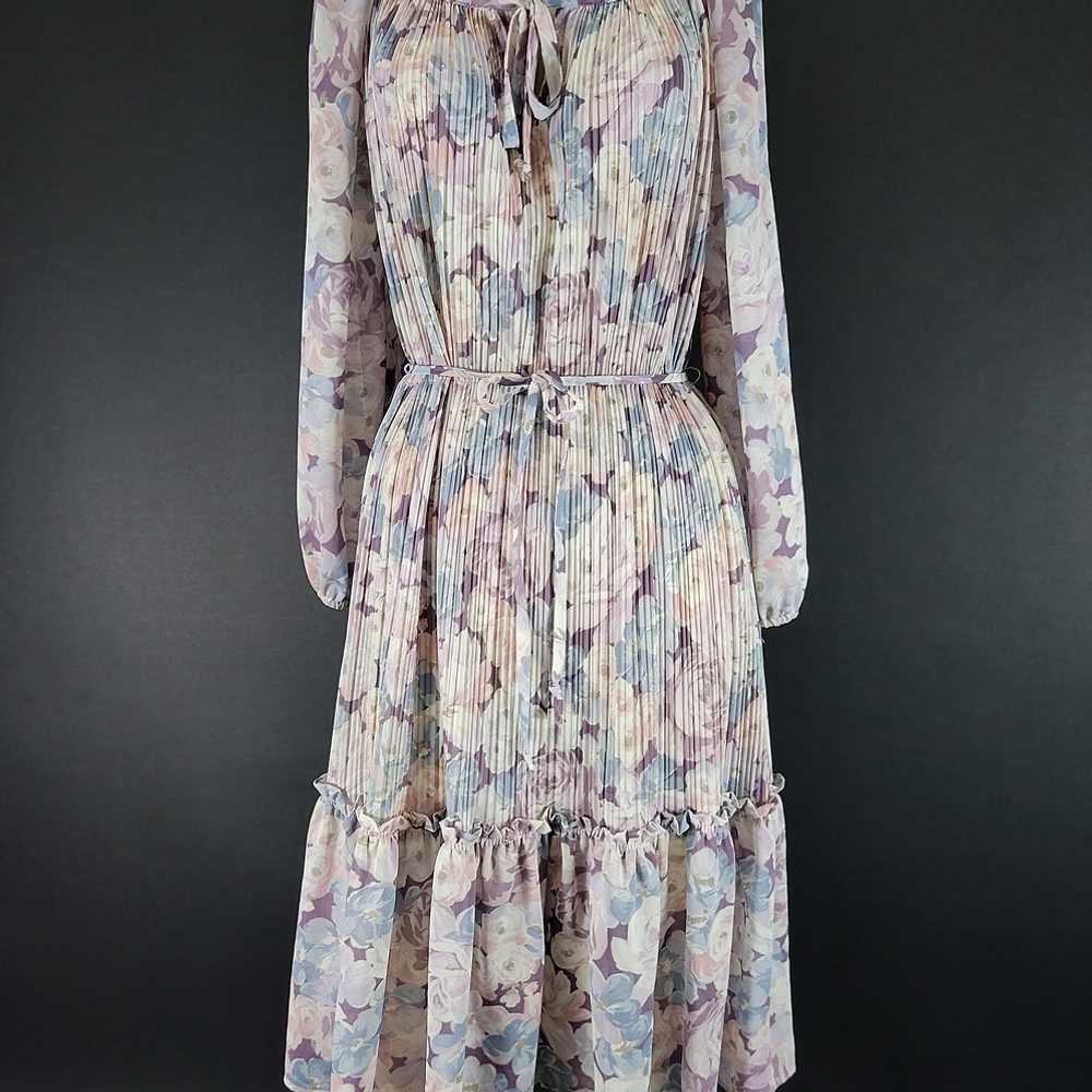 70s Tracy Floral Long Sleeve Pleated Dress - image 2