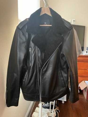 Genuine Leather Shearling Trim Jacket