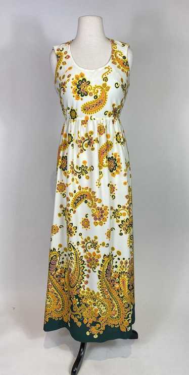 1970s Paisley Print Maxi Dress - image 1