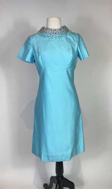 1960s Blue Beaded Collar Dress