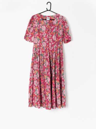 Vintage Laura Ashley floral dress in deep pink wi… - image 1