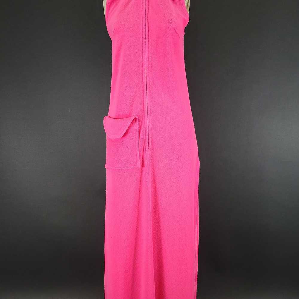 60s/70s Hot Pink Terry Cloth Sleeveless Beach Cov… - image 2