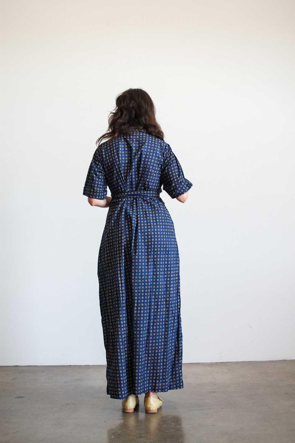 1970s Navy Indian Cotton Print Maxi Dress - image 6