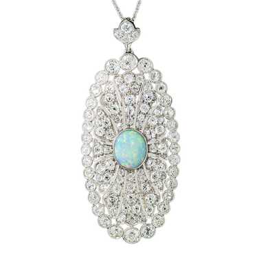 Art Deco Opal and Diamond Oval Pendant