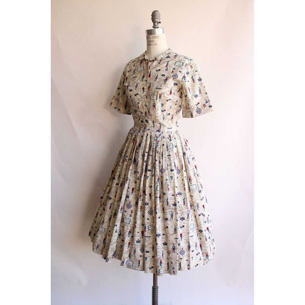 Vintage 1950s Novelty Print Dress with Belt and P… - image 5