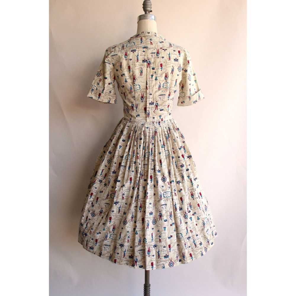 Vintage 1950s Novelty Print Dress with Belt and P… - image 7
