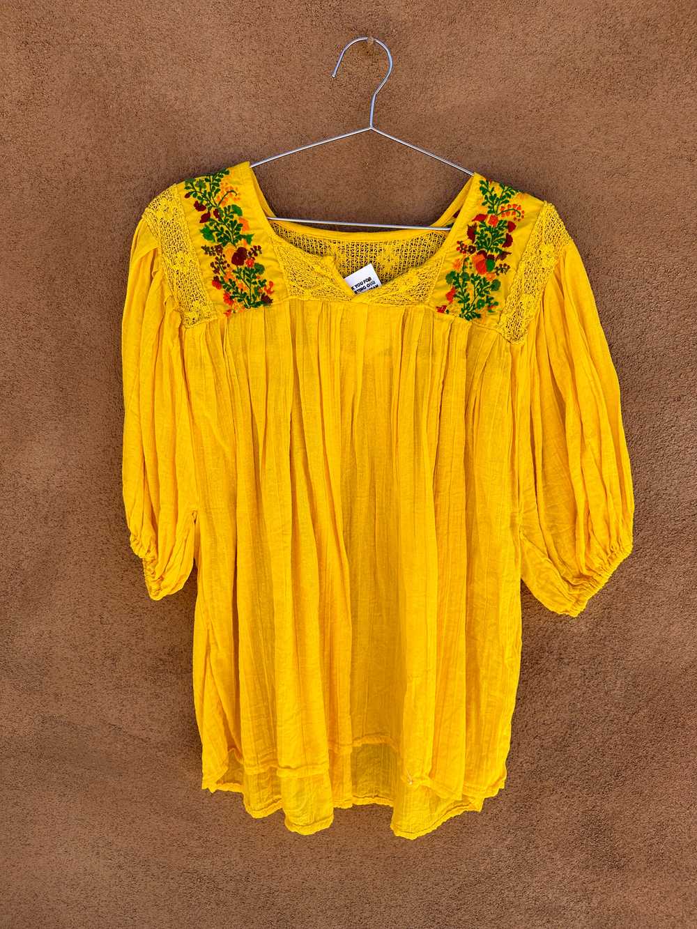 Yellow Embroidered Floral Mexican Blouse - image 1