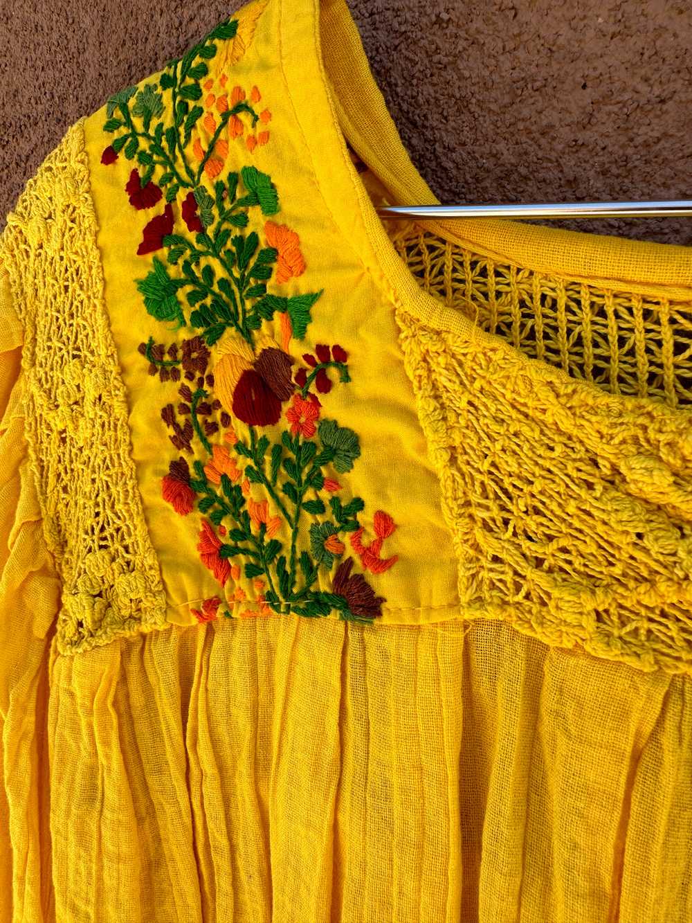 Yellow Embroidered Floral Mexican Blouse - image 2