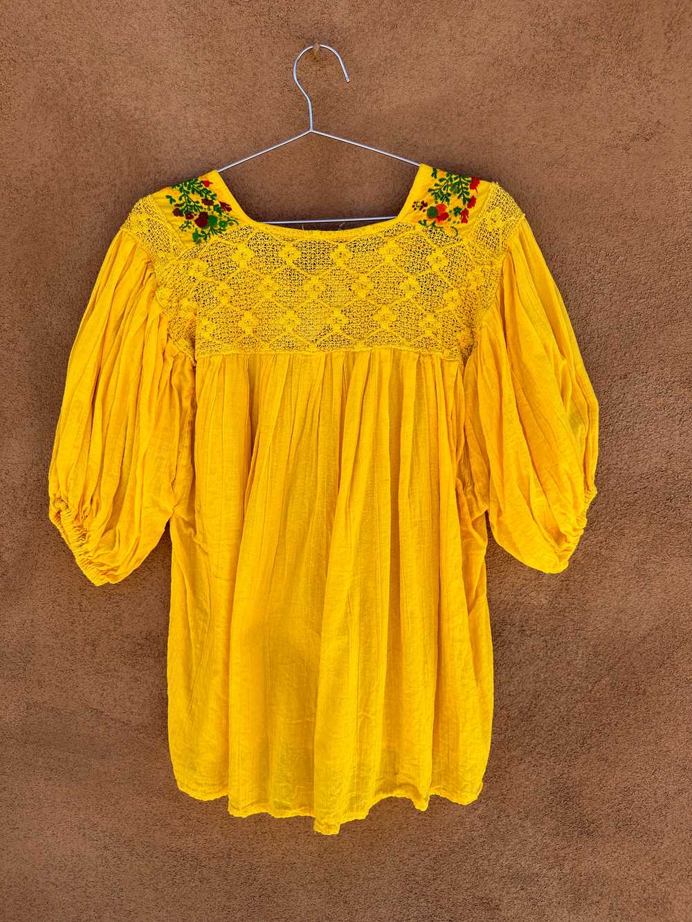 Yellow Embroidered Floral Mexican Blouse - image 3