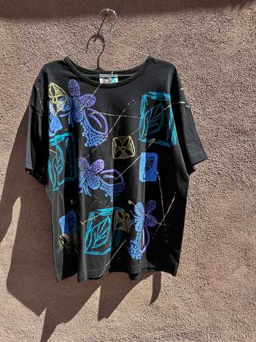 1980's Black, Gold and Purple Floral T-shirt, East