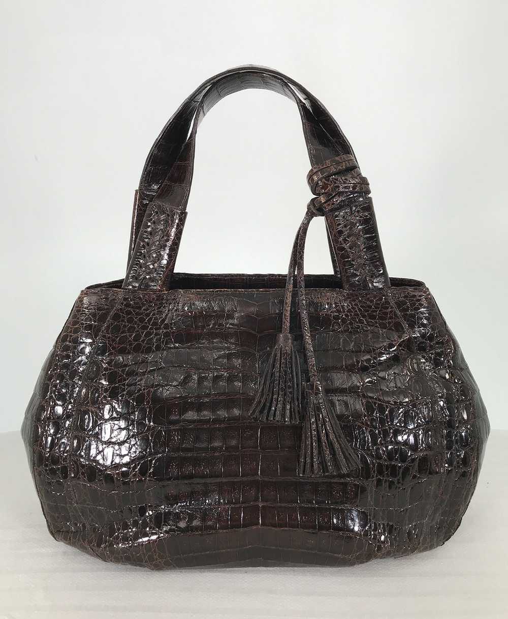 Nancy Gonzalez Large Dark Brown Crocodile Double … - image 12