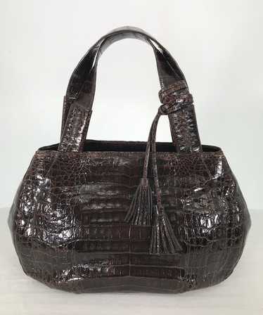 Nancy Gonzalez Large Dark Brown Crocodile Double H