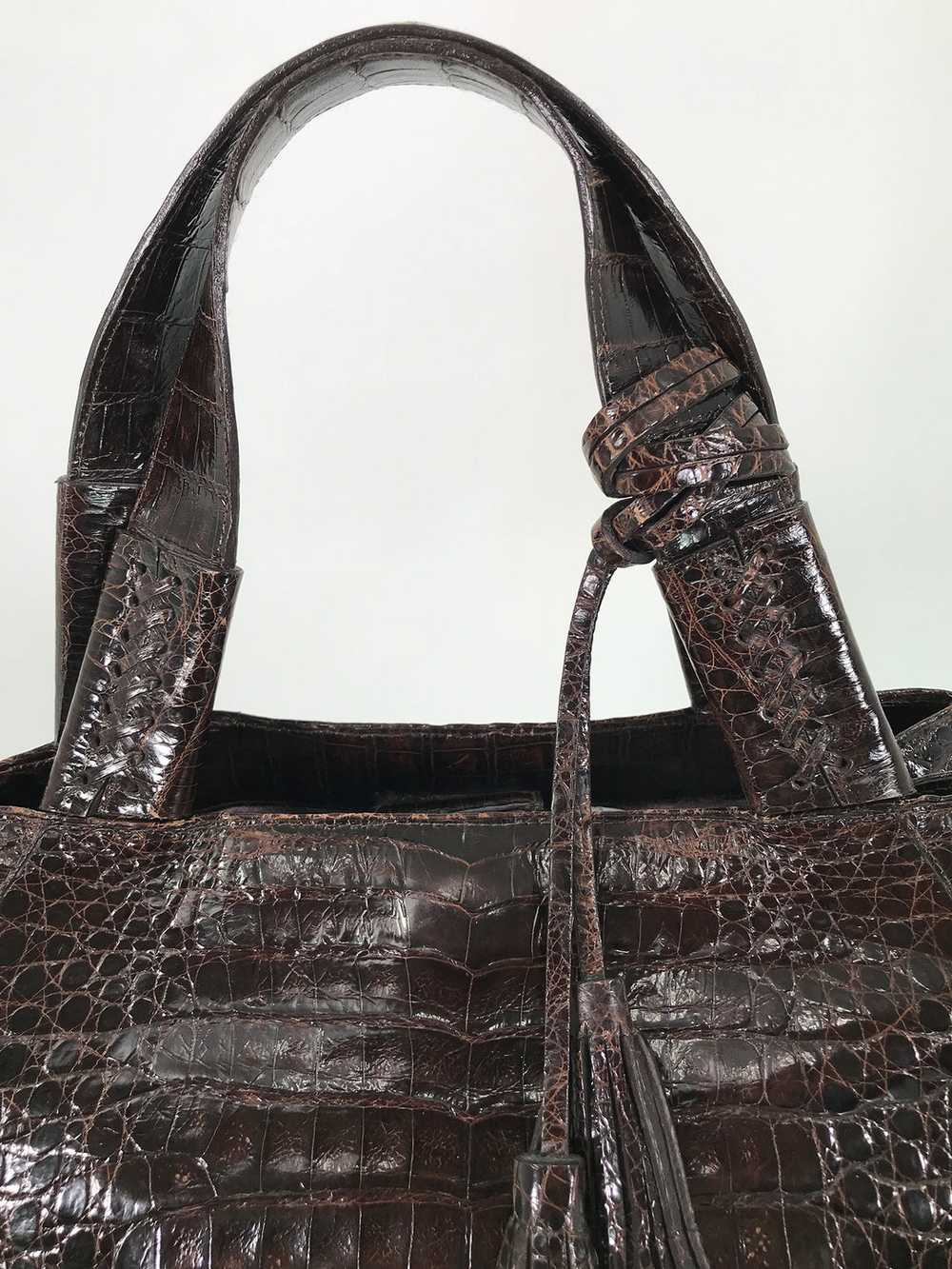 Nancy Gonzalez Large Dark Brown Crocodile Double … - image 3