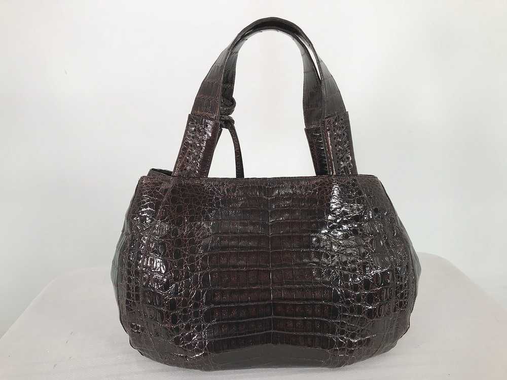 Nancy Gonzalez Large Dark Brown Crocodile Double … - image 5