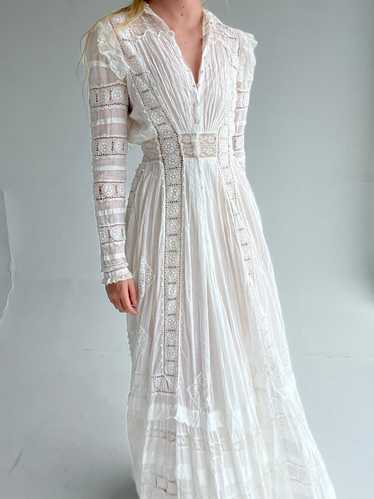 Edwardian White Cotton Long Sleeve Lawn Dress - image 1