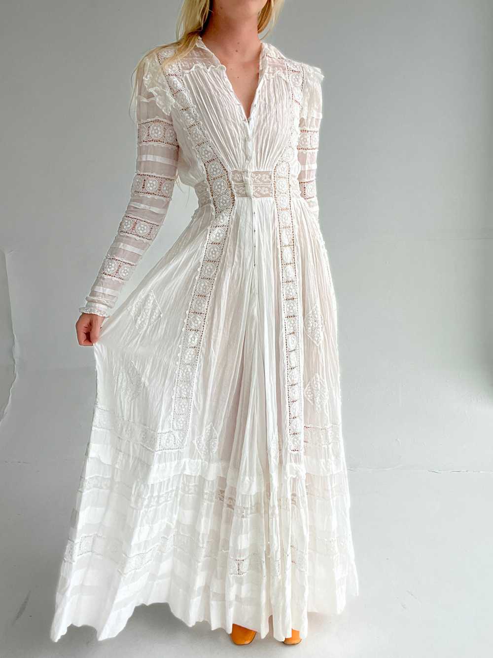 Edwardian White Cotton Long Sleeve Lawn Dress - image 2