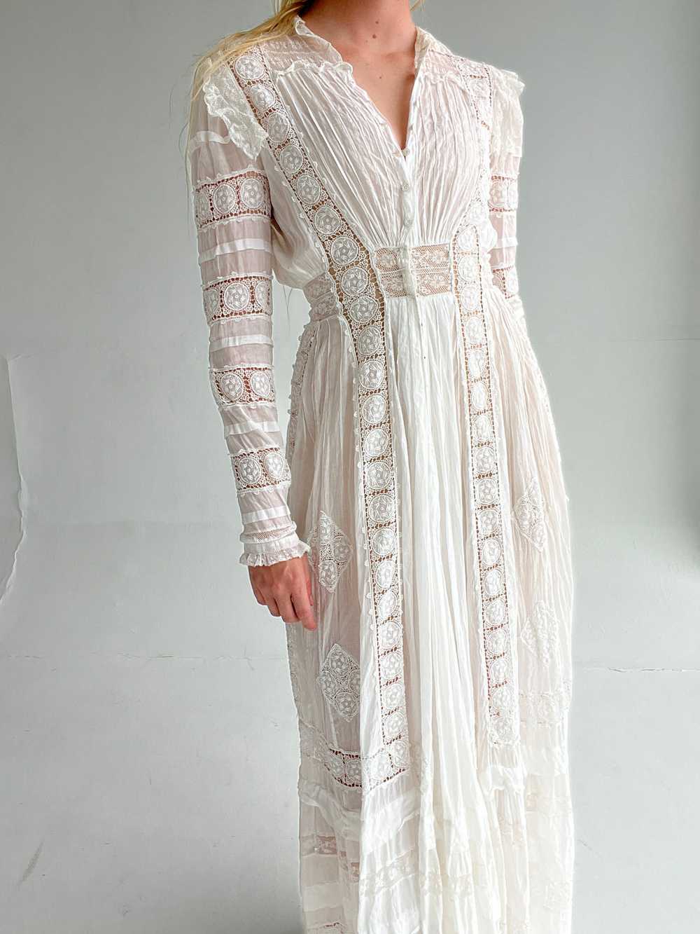 Edwardian White Cotton Long Sleeve Lawn Dress - image 5