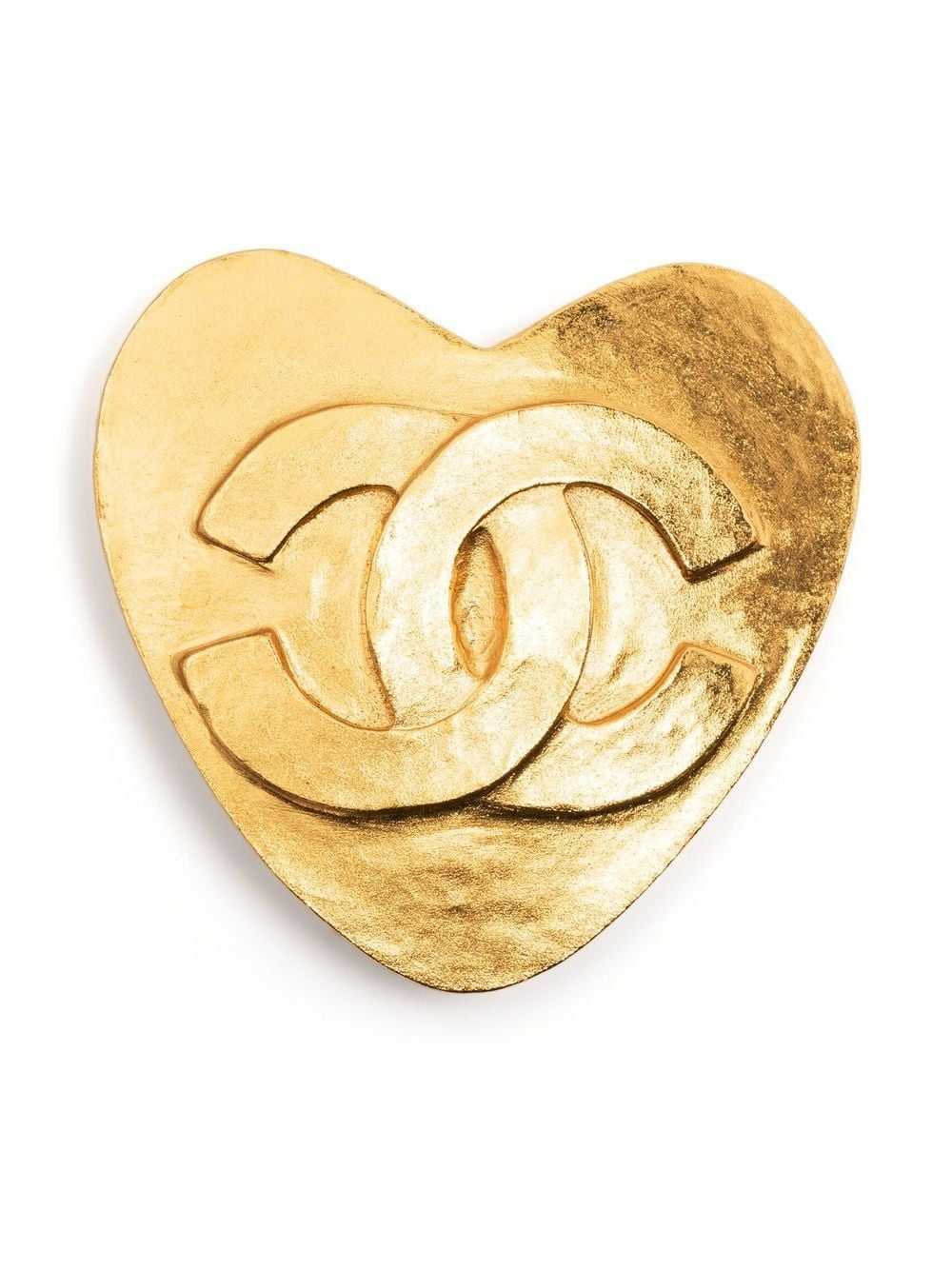 CHANEL Pre-Owned 1995 CC heart brooch - Gold - image 1