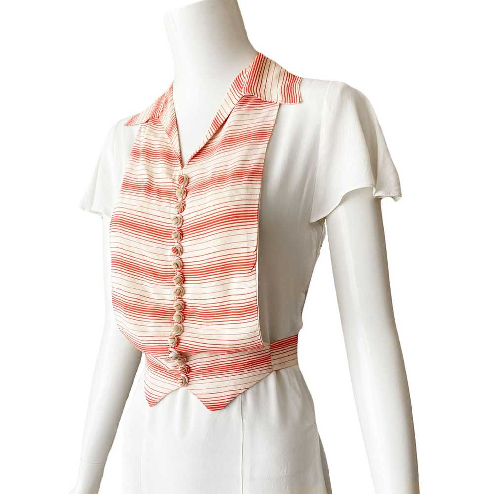 1930s Crepe Dress With Deco Striped Dickie - image 1