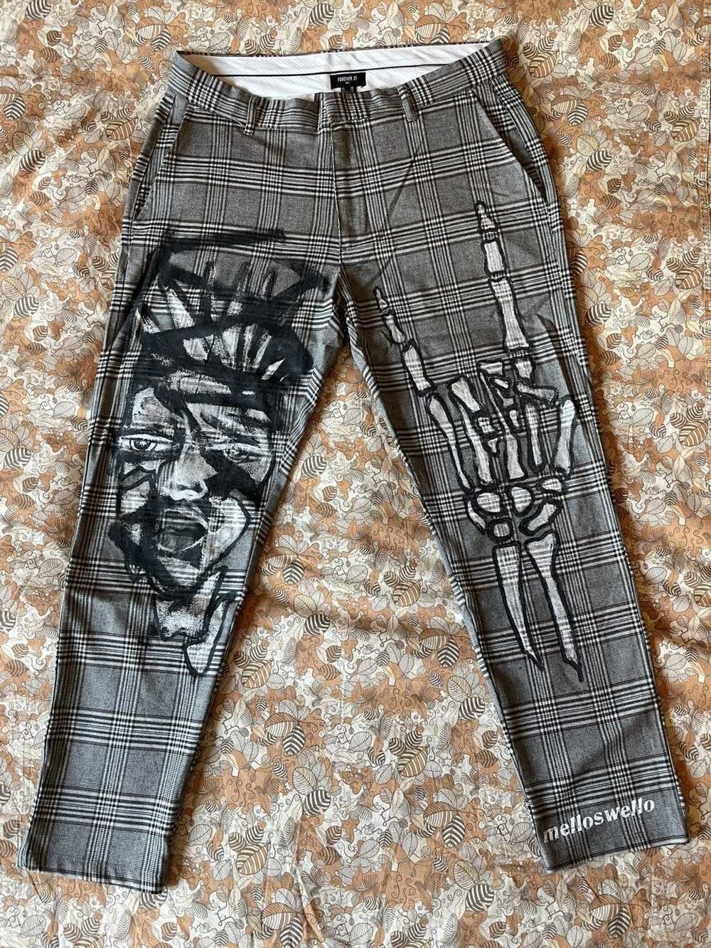Custom Mello Swello Plaid Painted Punk Rock Pants - image 1