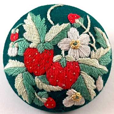 70s/80s Embroidered Strawberry Pin - image 1