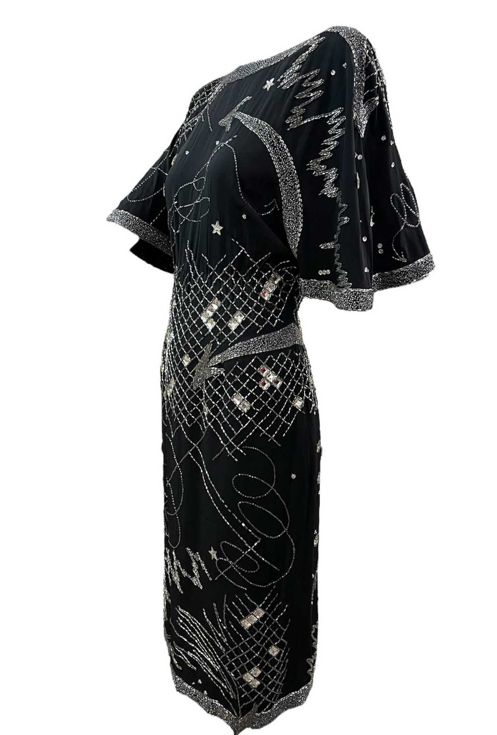 Fabrice 80s Black Beaded Cocktail Dress with Stars - image 2