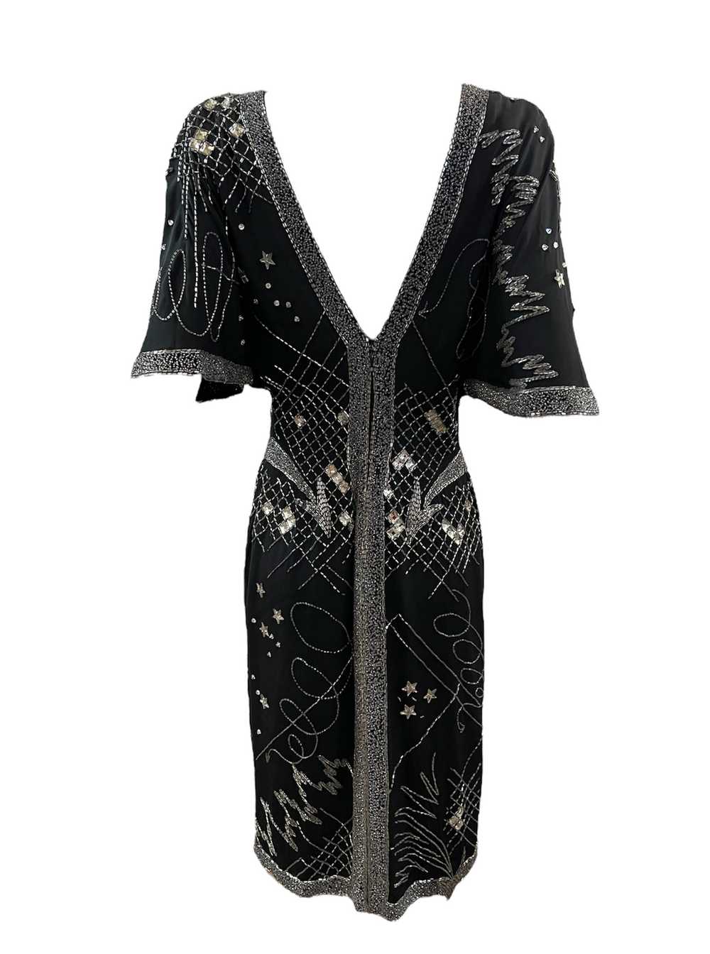 Fabrice 80s Black Beaded Cocktail Dress with Stars - image 3