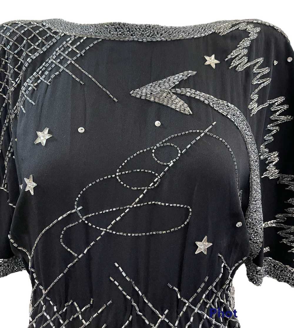 Fabrice 80s Black Beaded Cocktail Dress with Stars - image 4