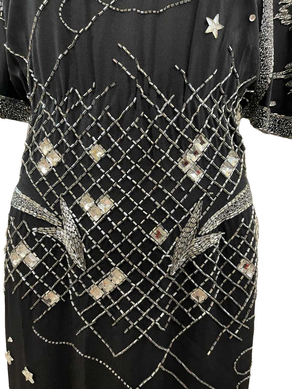 Fabrice 80s Black Beaded Cocktail Dress with Stars - image 6
