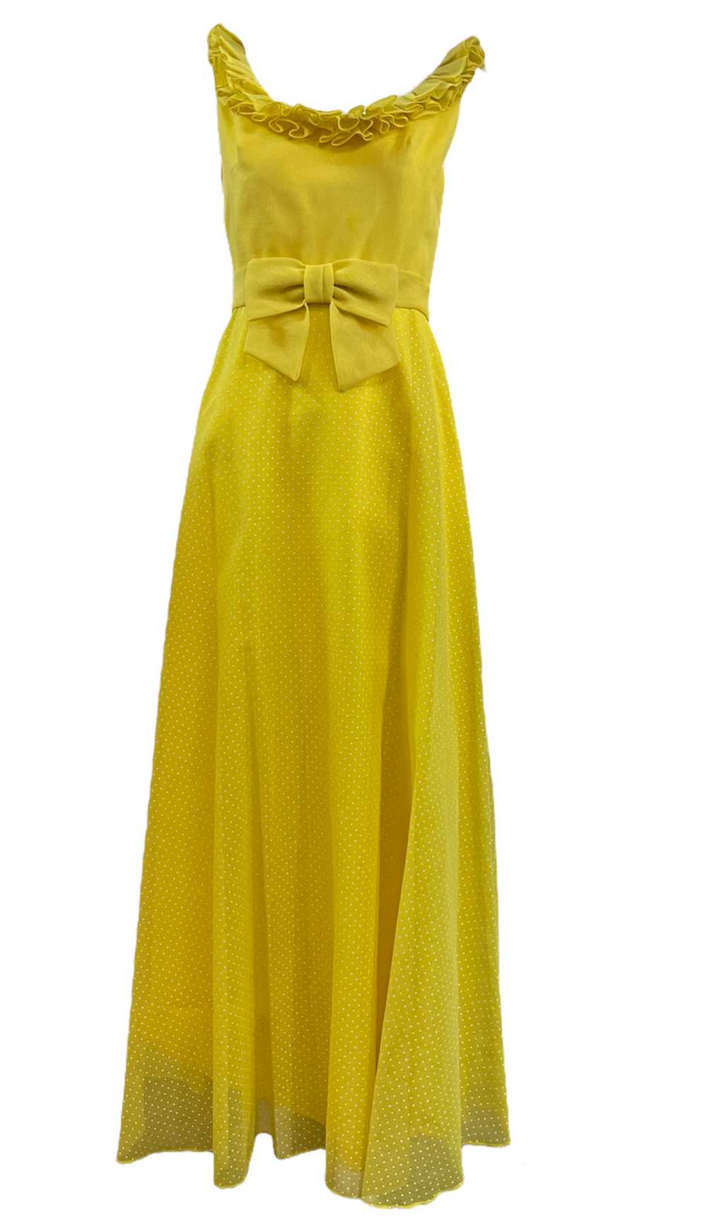 Miss Elliete 70s Lemon Yellow Cotton Maxi Dress w… - image 1