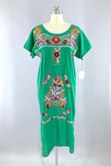 Vintage Green Mexican Embroidered Dress