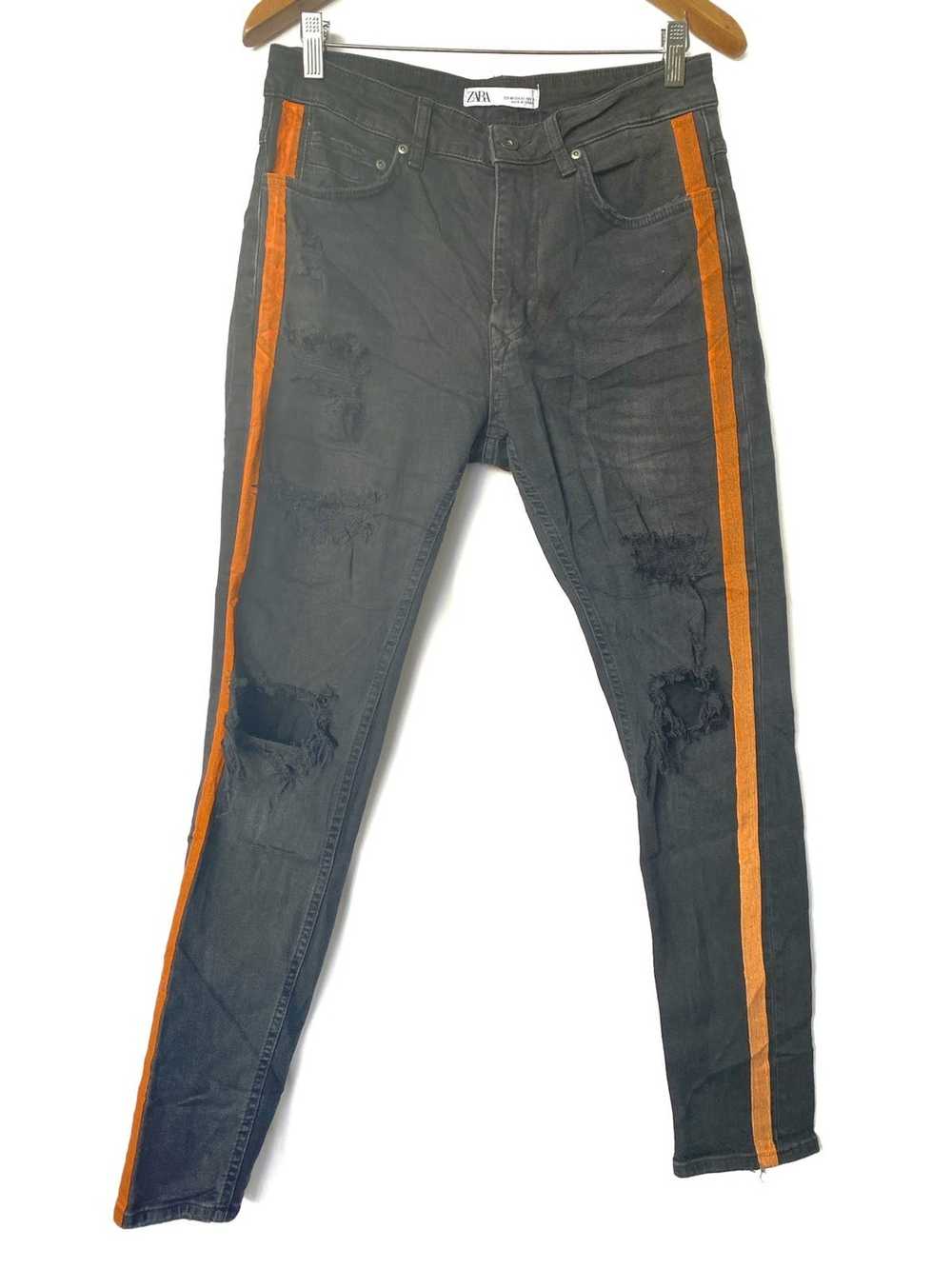 Zara Zara Distressed strectable orange side line … - image 2