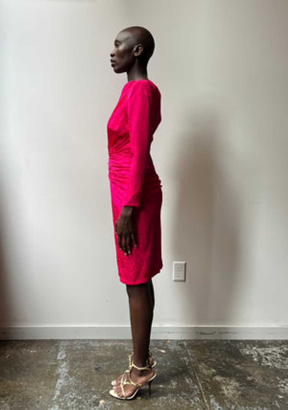 Vicky Tiel Couture Hot Pink Silk Ruched Dress - image 3