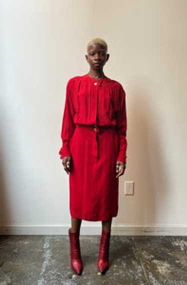 Chanel red silk pleated back dress - image 1