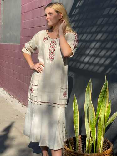Antique Embroidered Linen Dress - image 1