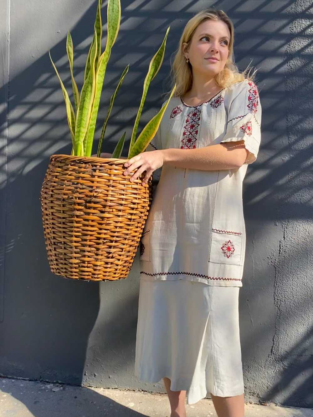 Antique Embroidered Linen Dress - image 3