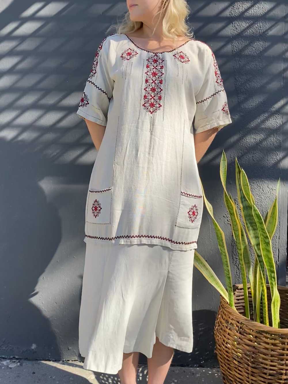Antique Embroidered Linen Dress - image 5